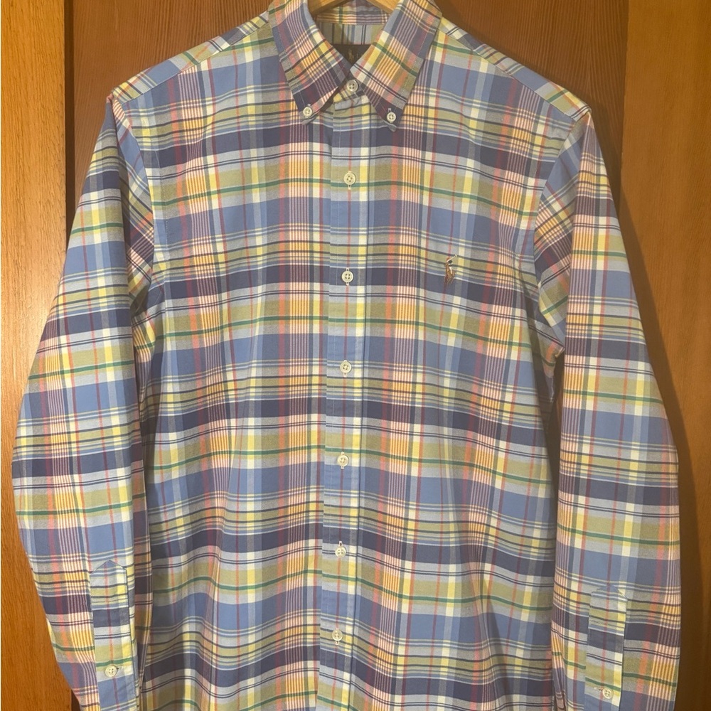 Ralph Lauren Men's Blue and Yellow Plaid Shirt